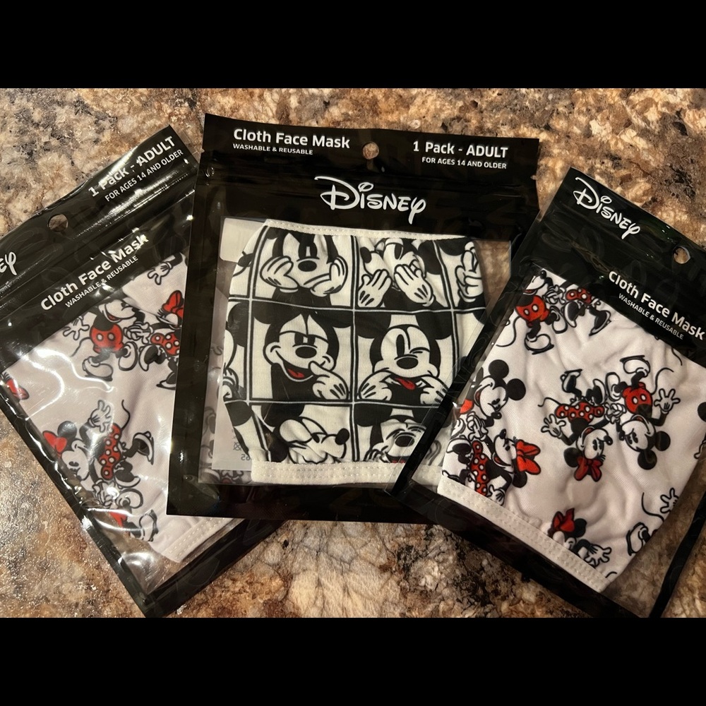 NWT. Adult Disney Mickey and Minnie face masks, set of 3 masks